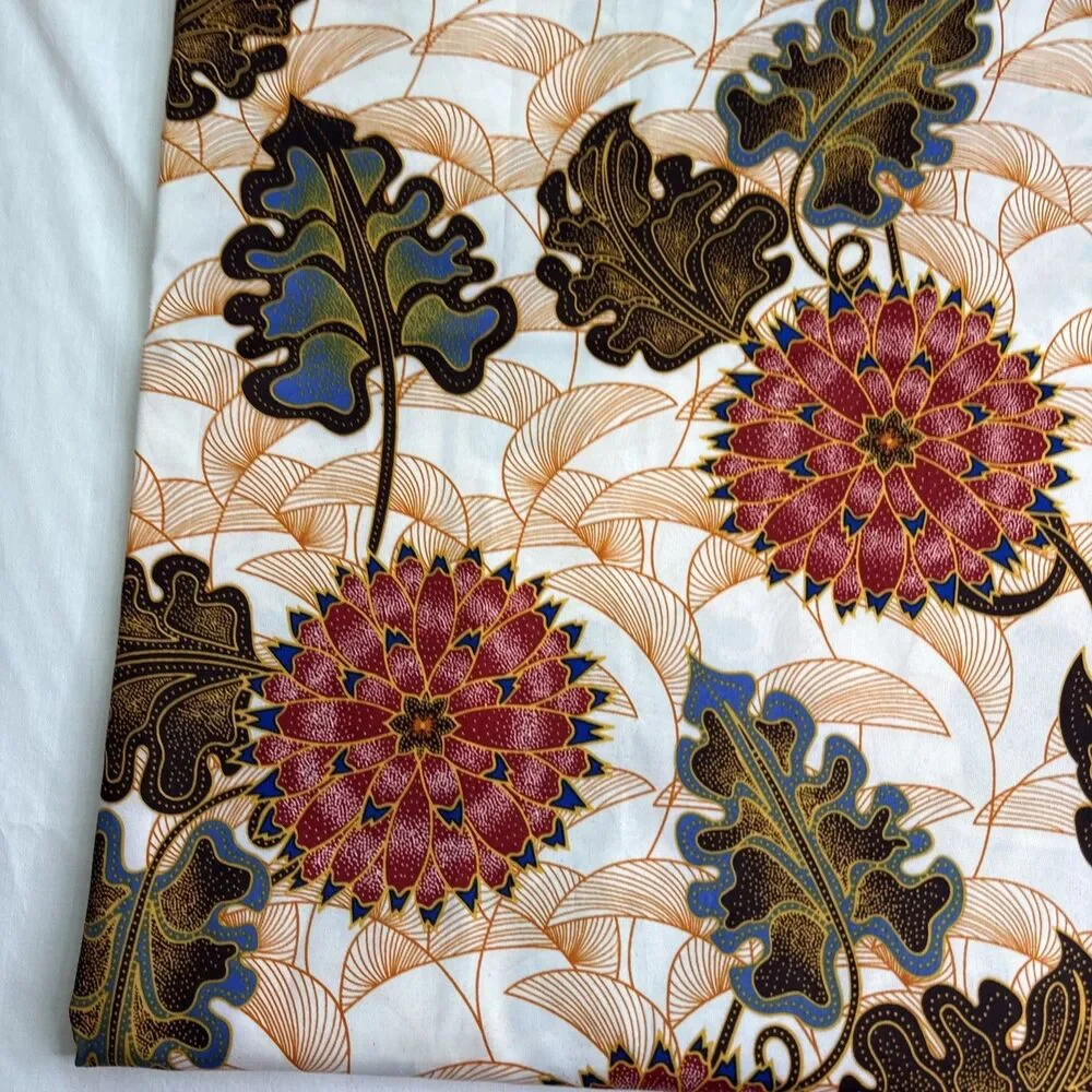 African Wax Fabric/ AA Kingdom - Green, Dark Orange, Dark  Brown Floral 46